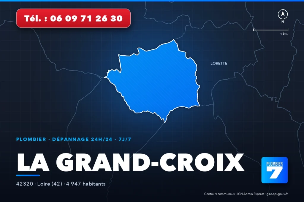Plombier à La Grand-Croix (42320) — zone d'intervention de Plombier 7, dépannage 24h/24 et 7j/7