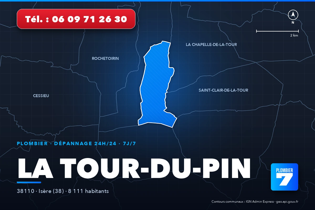 Plombier à La Tour-du-Pin (38110) — zone d'intervention de Plombier 7, dépannage 24h/24 et 7j/7