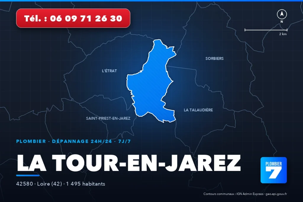 Plombier à La Tour-en-Jarez (42580) — zone d'intervention de Plombier 7, dépannage 24h/24 et 7j/7