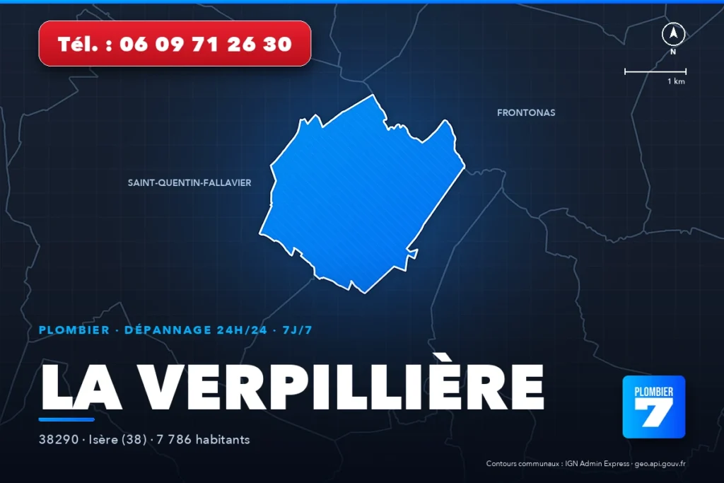 Plombier à La Verpillière (38290) — zone d'intervention de Plombier 7, dépannage 24h/24 et 7j/7