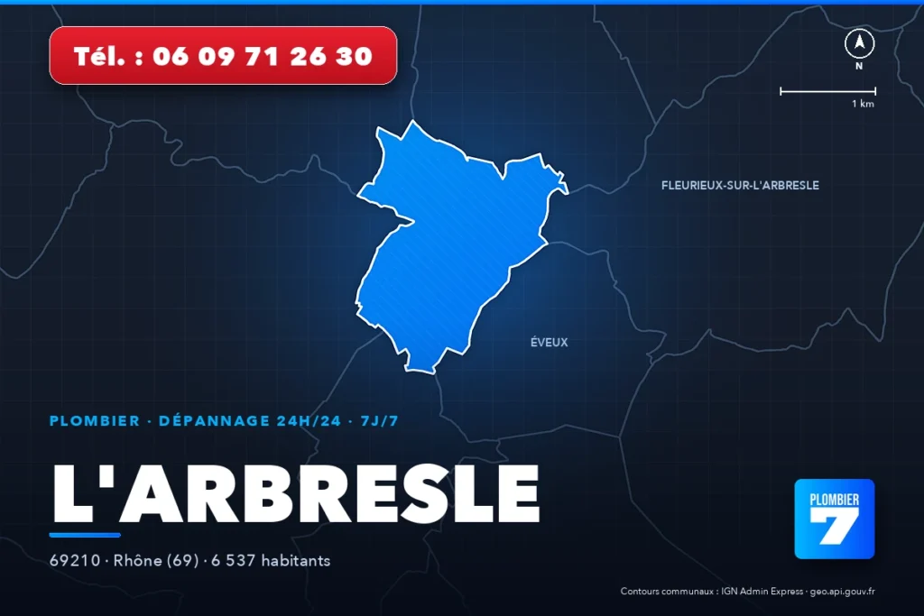 Plombier à La Tour-de-Salvagny (69890) — zone d'intervention de Plombier 7, dépannage 24h/24 et 7j/7