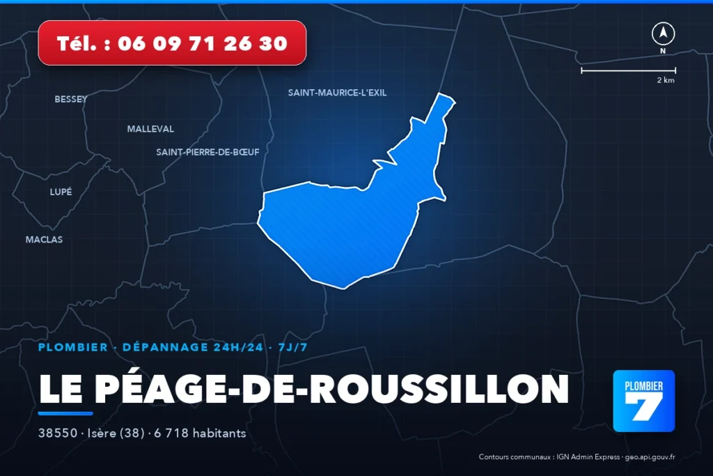 Plombier à Le Péage-de-Roussillon (38550) — zone d'intervention de Plombier 7, dépannage 24h/24 et 7j/7
