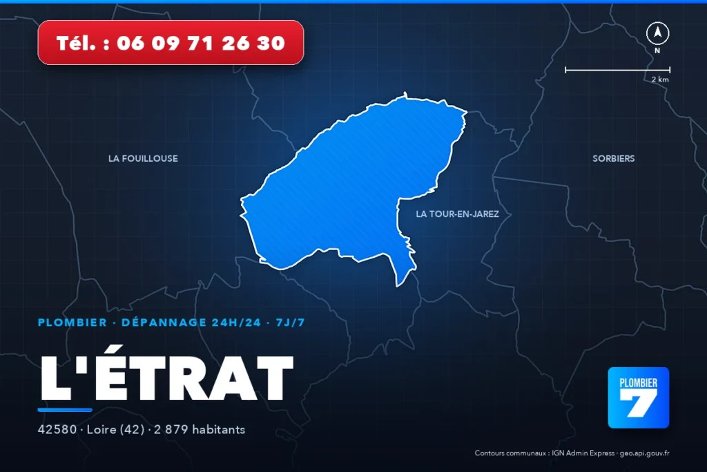 Plombier à L'Étrat (42580) — zone d'intervention de Plombier 7, dépannage 24h/24 et 7j/7