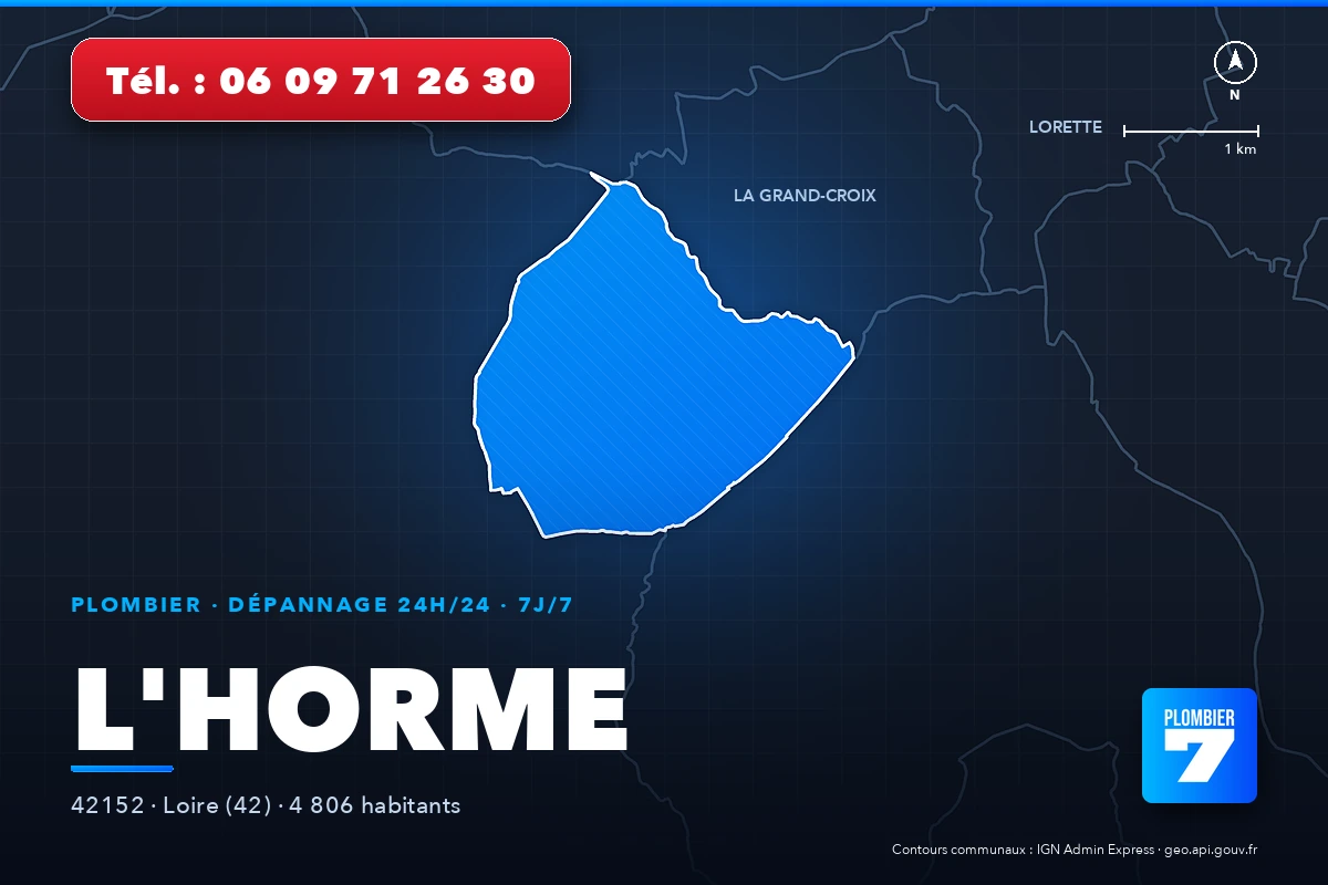 Plombier à L'Horme (42152) — zone d'intervention de Plombier 7, dépannage 24h/24 et 7j/7