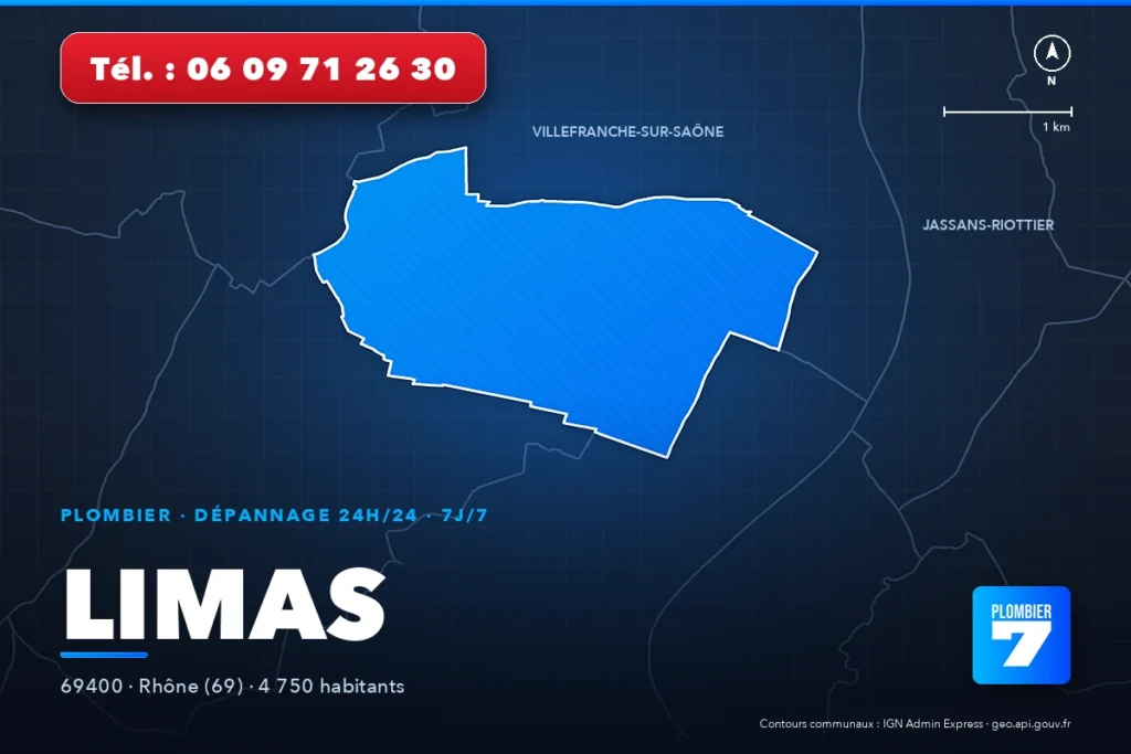 Plombier à Limas (69400) — zone d'intervention de Plombier 7, dépannage 24h/24 et 7j/7