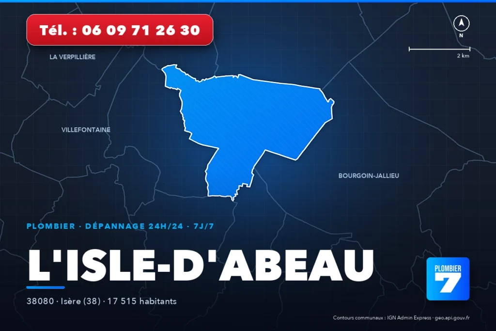 Plombier à L'Isle-d'Abeau (38080) — zone d'intervention de Plombier 7, dépannage 24h/24 et 7j/7