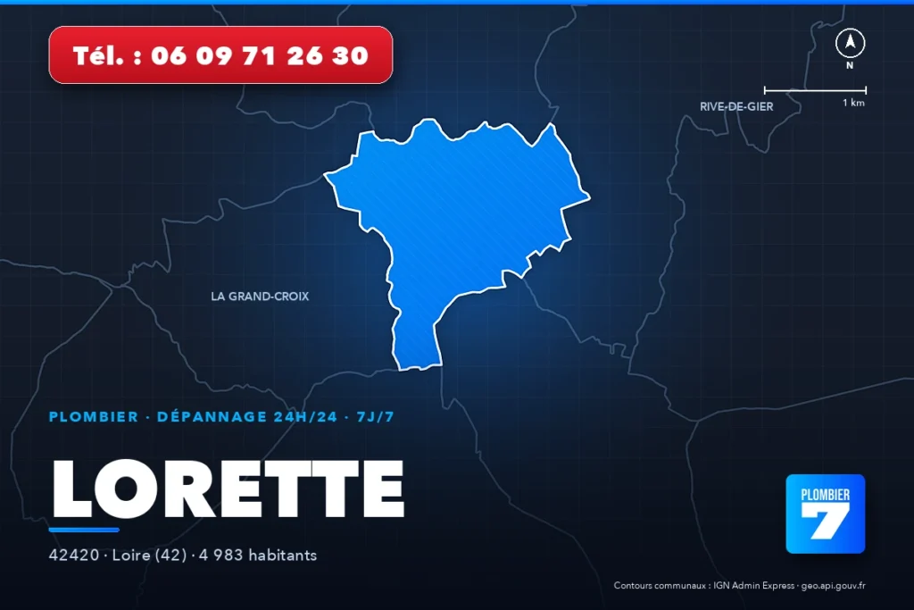 Plombier à Lorette (42420) — zone d'intervention de Plombier 7, dépannage 24h/24 et 7j/7