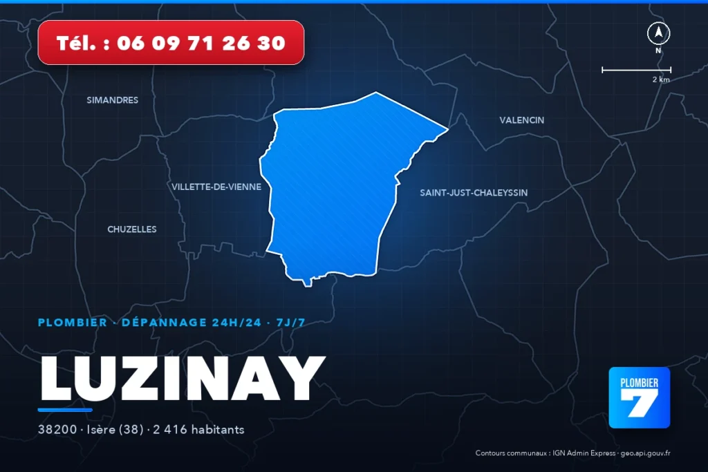 Plombier à Luzinay (38200) — zone d'intervention de Plombier 7, dépannage 24h/24 et 7j/7