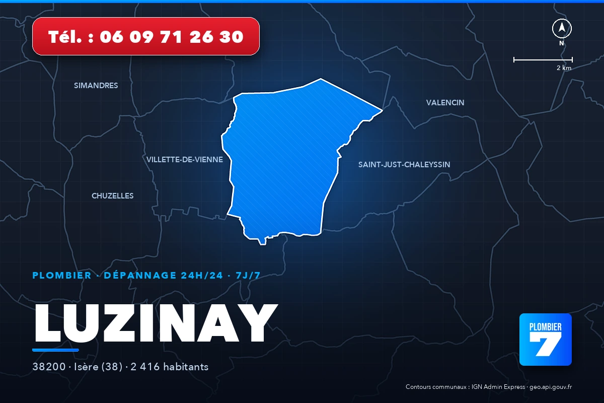 Plombier à Luzinay (38200) — zone d'intervention de Plombier 7, dépannage 24h/24 et 7j/7