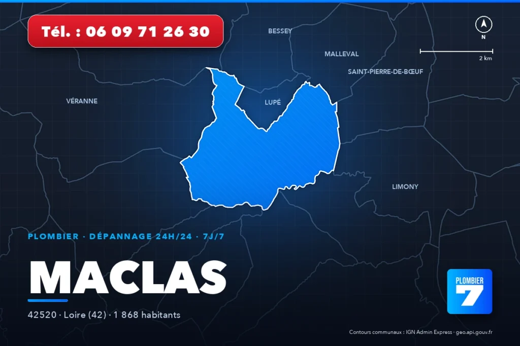 Plombier à Maclas (42520) — zone d'intervention de Plombier 7, dépannage 24h/24 et 7j/7
