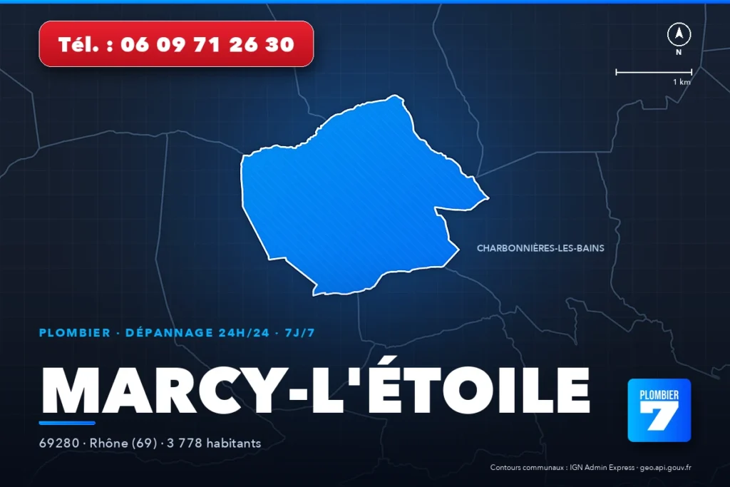 Plombier à Marcy-l'Étoile (69280) — zone d'intervention de Plombier 7, dépannage 24h/24 et 7j/7