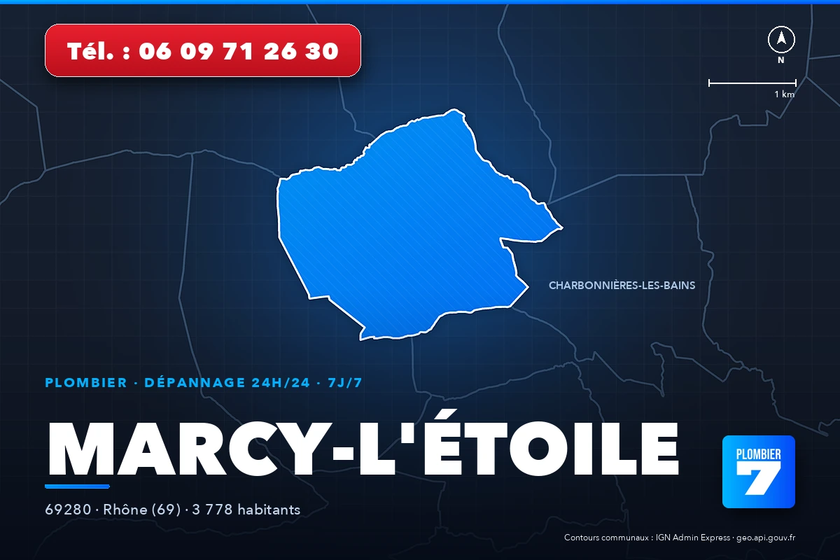 Plombier à Marcy-l'Étoile (69280) — zone d'intervention de Plombier 7, dépannage 24h/24 et 7j/7