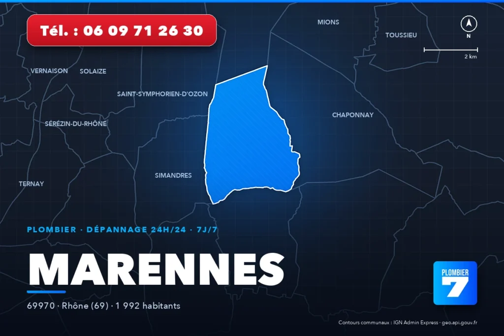 Plombier à Marennes (69970) — zone d'intervention de Plombier 7, dépannage 24h/24 et 7j/7