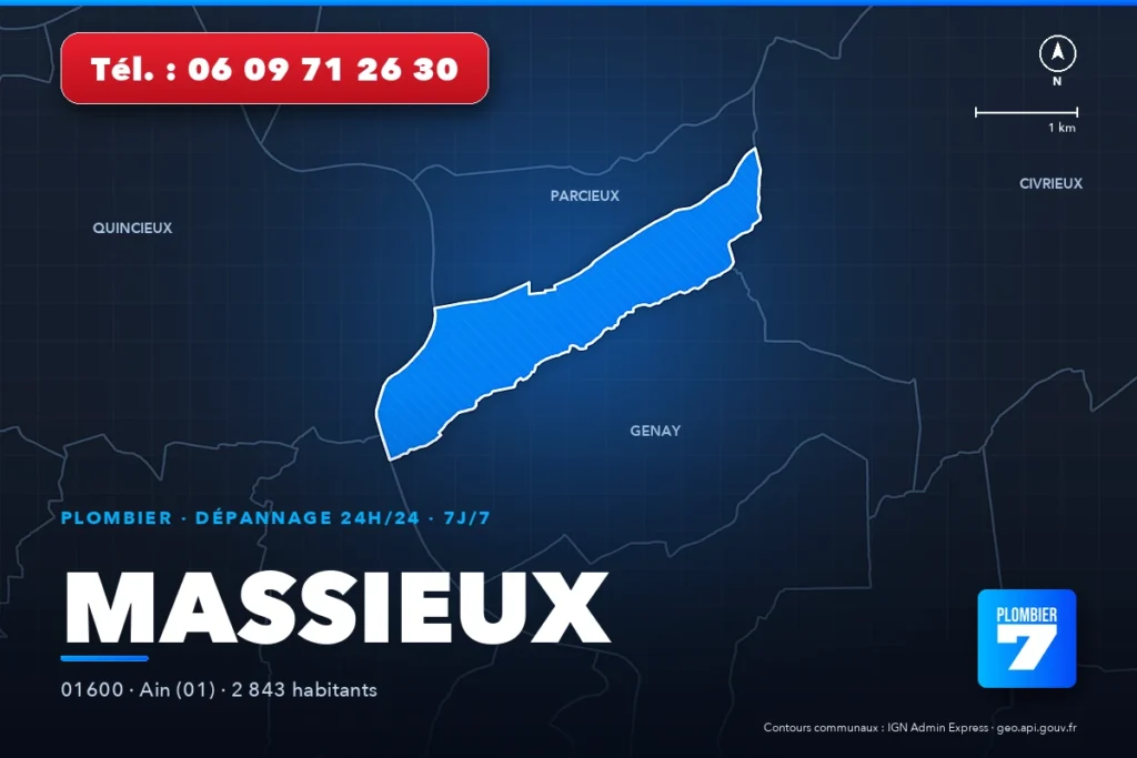 Plombier à Massieux (01600) — zone d'intervention de Plombier 7, dépannage 24h/24 et 7j/7
