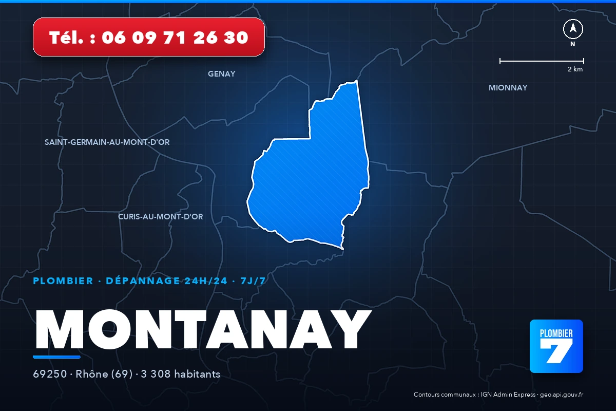 Plombier à Montanay (69250) — zone d'intervention de Plombier 7, dépannage 24h/24 et 7j/7