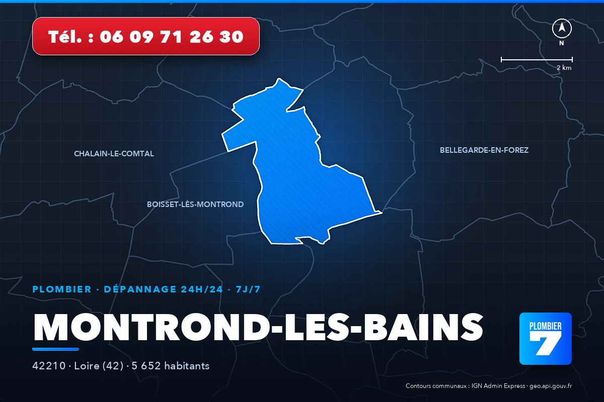 Plombier à Montrond-les-Bains (42210) — zone d'intervention de Plombier 7, dépannage 24h/24 et 7j/7