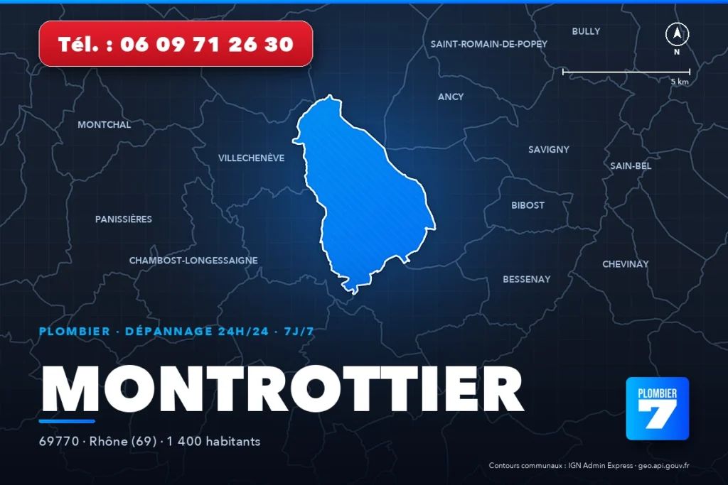 Plombier à Montrottier (69770) — zone d'intervention de Plombier 7, dépannage 24h/24 et 7j/7