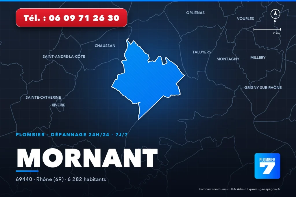 Plombier à Mornant (69440) — zone d'intervention de Plombier 7, dépannage 24h/24 et 7j/7