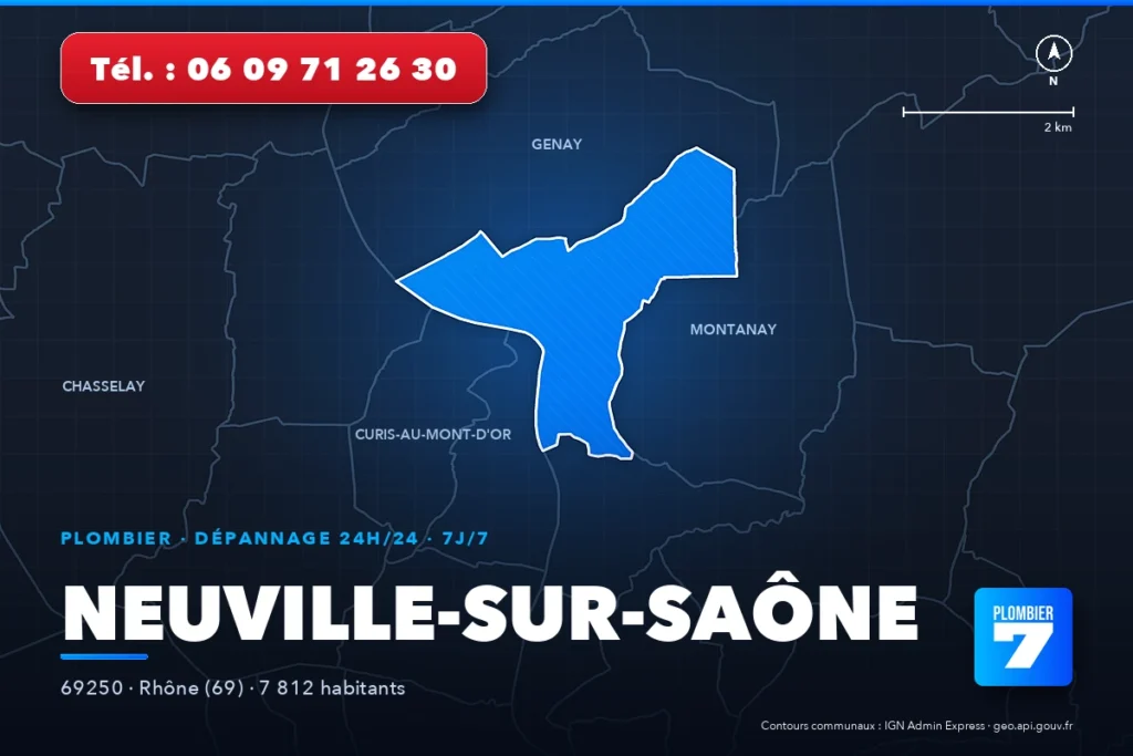 Plombier à Neuville-sur-Saône (69250) — zone d'intervention de Plombier 7, dépannage 24h/24 et 7j/7