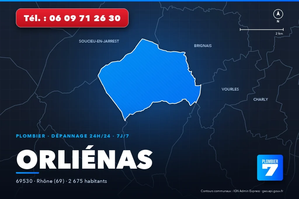 Plombier à Orliénas (69530) — zone d'intervention de Plombier 7, dépannage 24h/24 et 7j/7