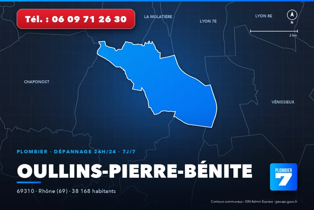 Plombier à Oullins-Pierre-Bénite (69310) — zone d'intervention de Plombier 7, dépannage 24h/24 et 7j/7