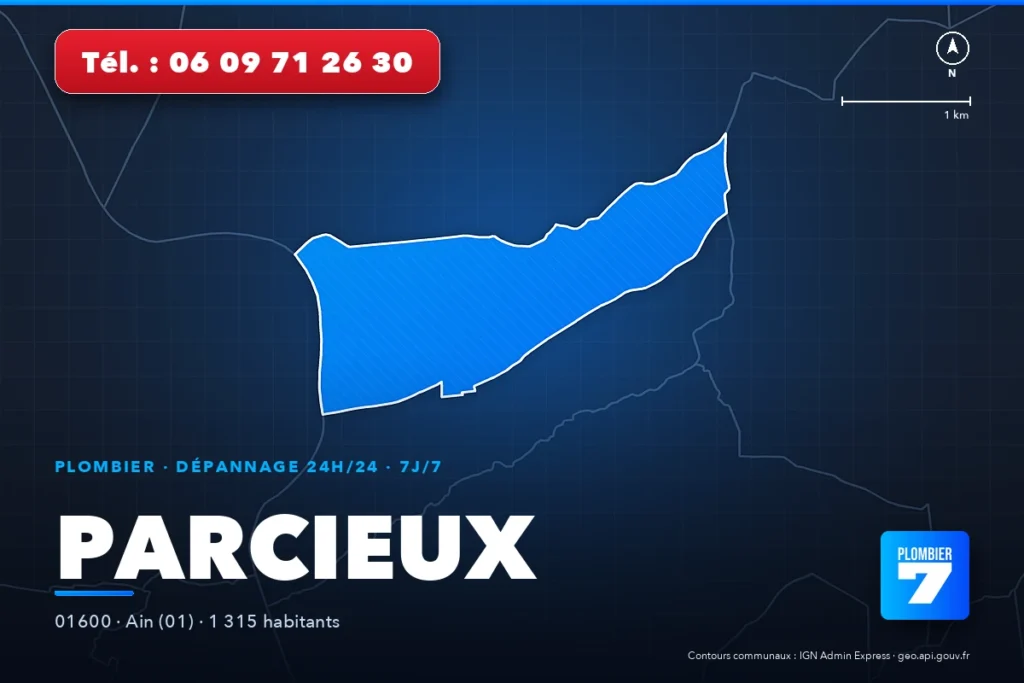 Plombier à Parcieux (01600) — zone d'intervention de Plombier 7, dépannage 24h/24 et 7j/7