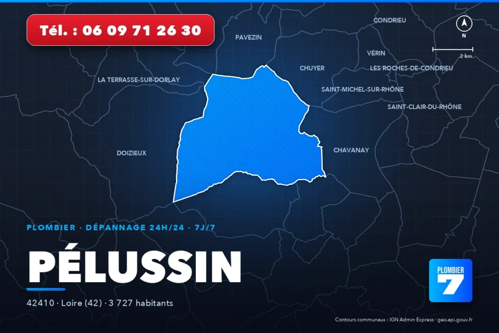 Plombier à Pélussin (42410) — zone d'intervention de Plombier 7, dépannage 24h/24 et 7j/7