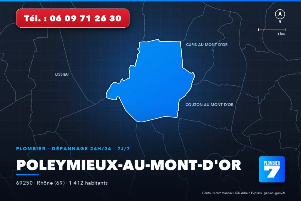 Plombier à Poleymieux-au-Mont-d'Or (69250) — zone d'intervention de Plombier 7, dépannage 24h/24 et 7j/7