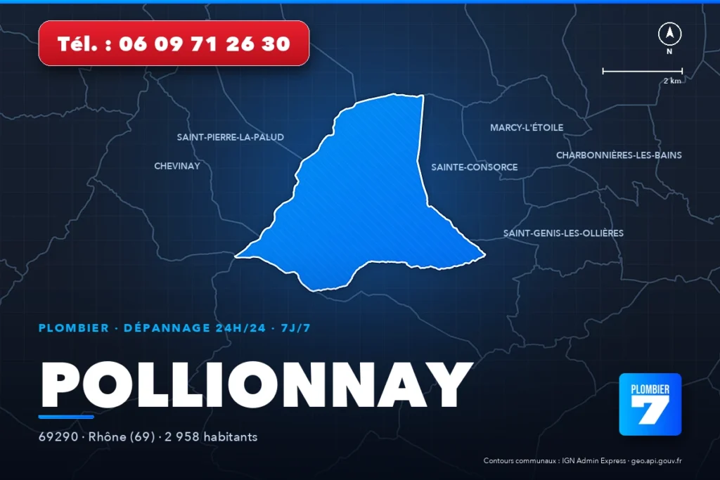 Plombier à Pollionnay (69290) — zone d'intervention de Plombier 7, dépannage 24h/24 et 7j/7