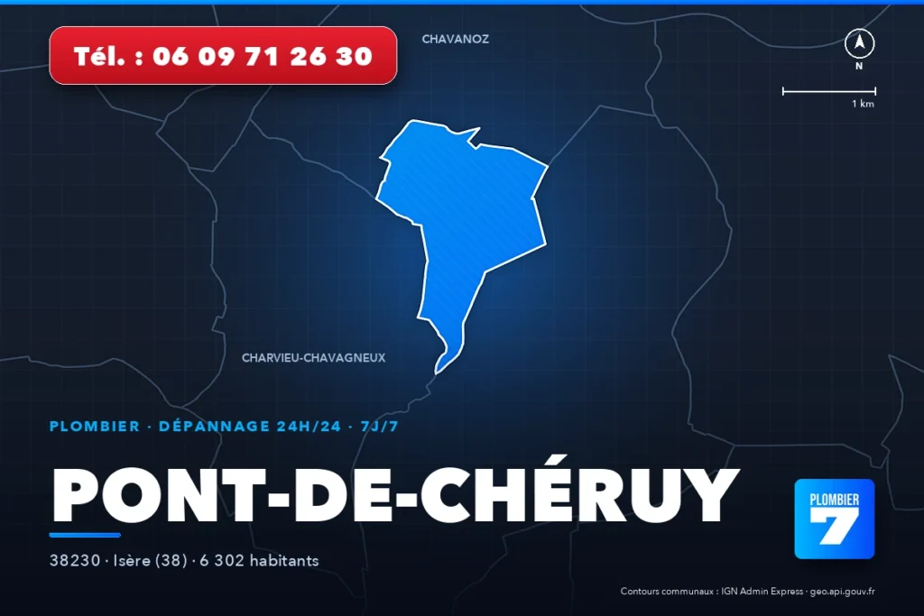 Plombier à Pont-de-Chéruy (38230) — zone d'intervention de Plombier 7, dépannage 24h/24 et 7j/7