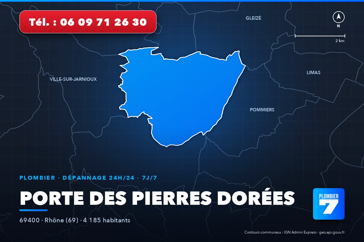 Plombier à Porte des Pierres Dorées (69400) — zone d'intervention de Plombier 7, dépannage 24h/24 et 7j/7