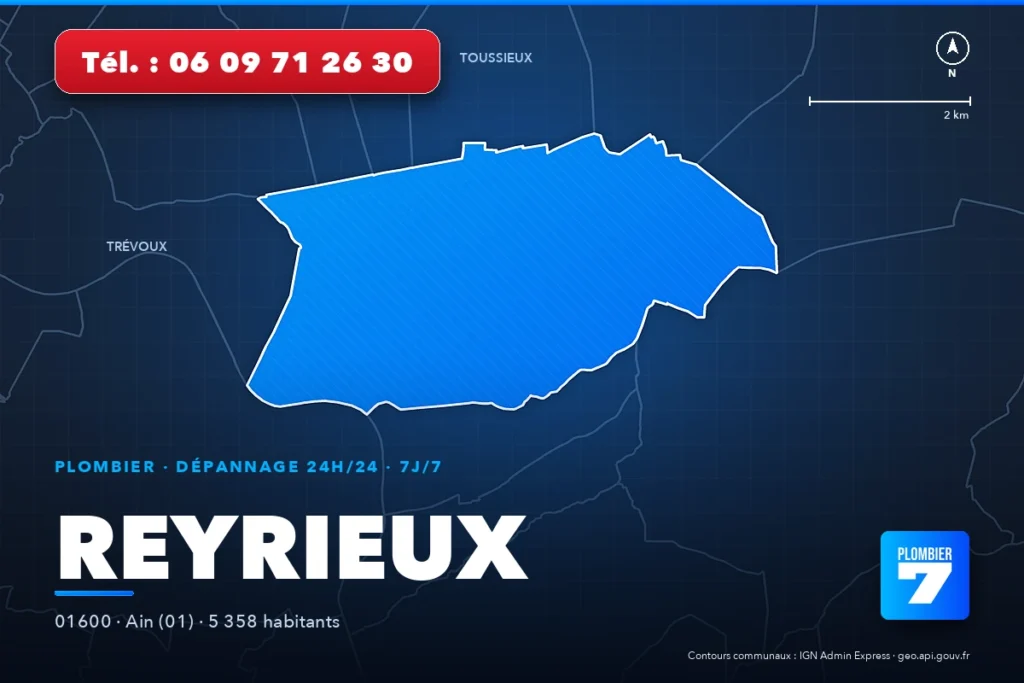 Plombier à Reyrieux (01600) — zone d'intervention de Plombier 7, dépannage 24h/24 et 7j/7