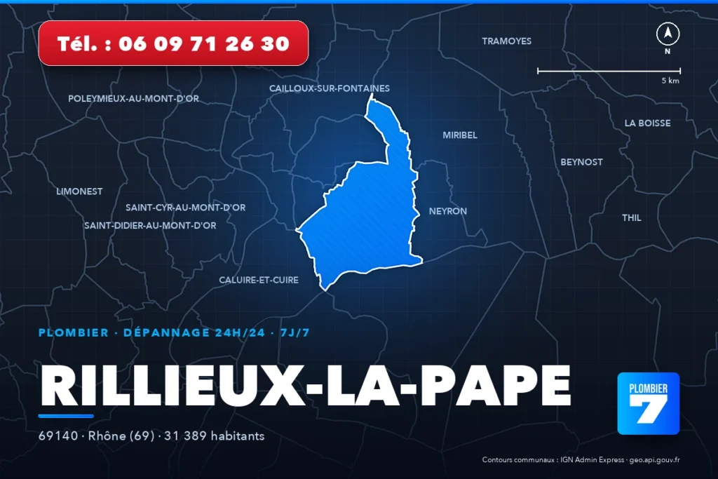 Plombier à Rillieux-la-Pape (69140) — zone d'intervention de Plombier 7, dépannage 24h/24 et 7j/7