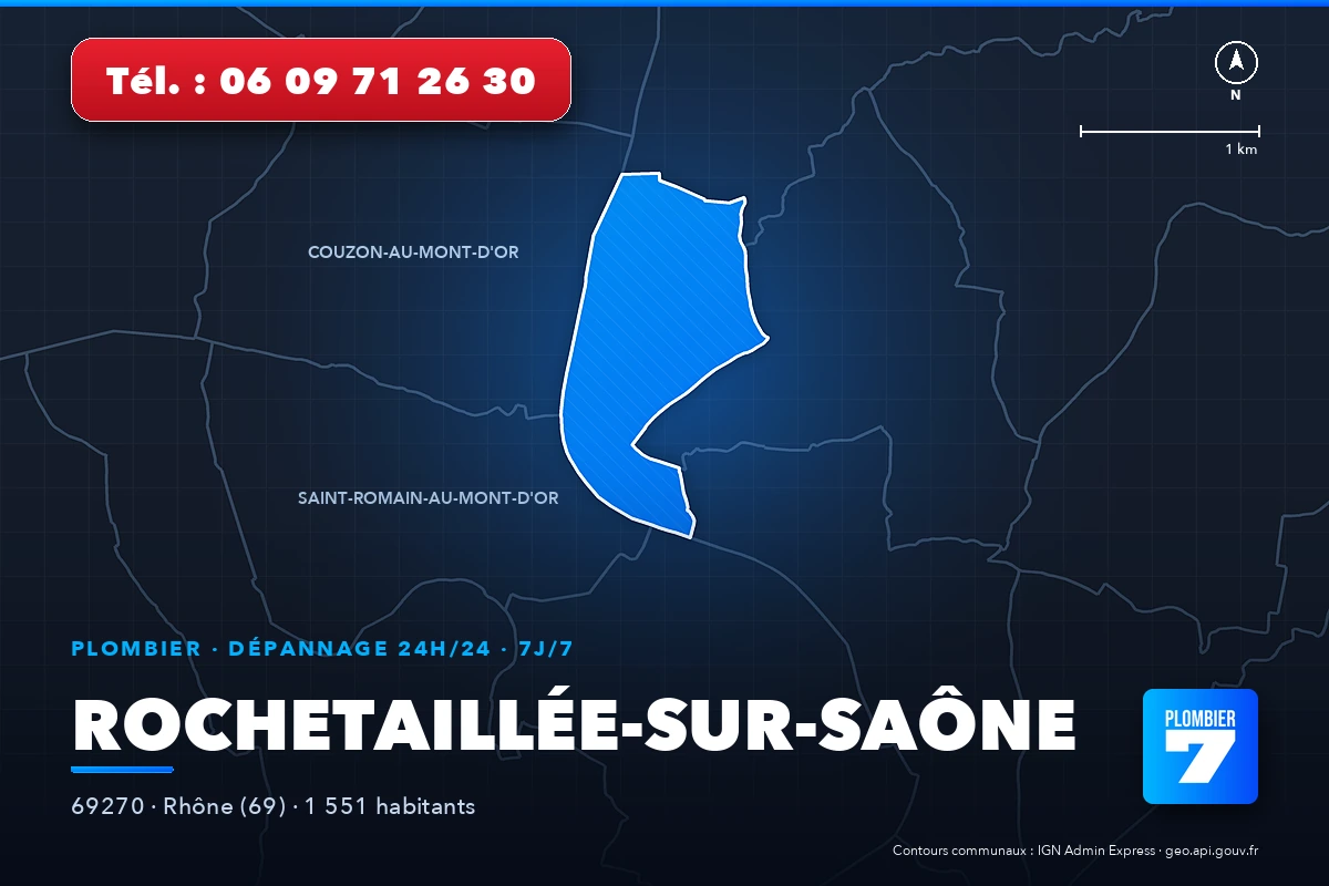 Plombier à Rochetaillée-sur-Saône (69270) — zone d'intervention de Plombier 7, dépannage 24h/24 et 7j/7