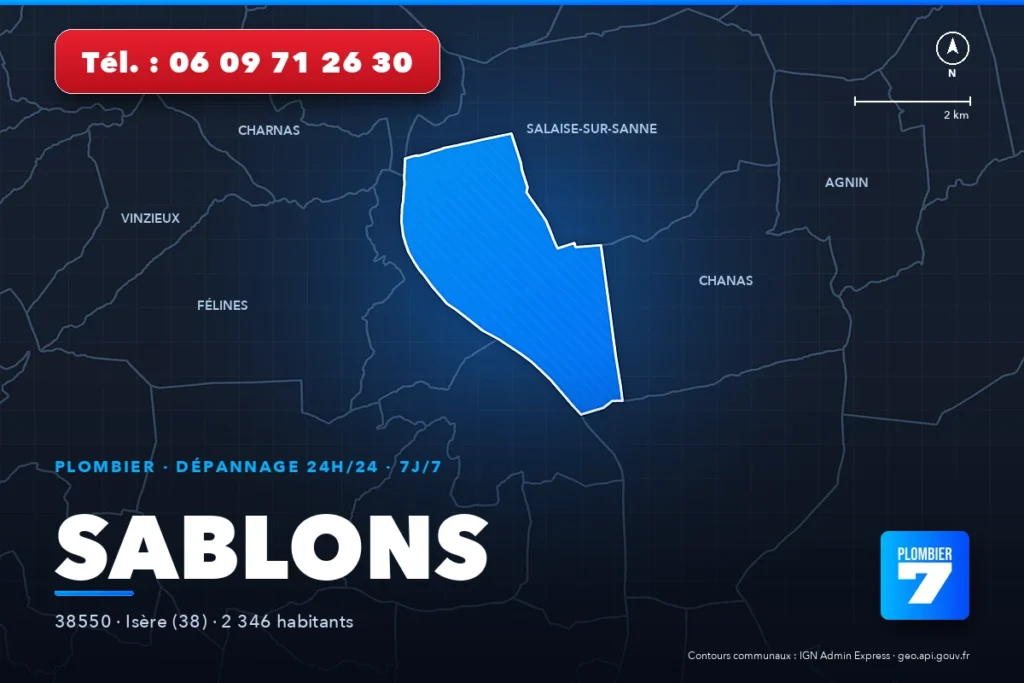Plombier à Sablons (38550) — zone d'intervention de Plombier 7, dépannage 24h/24 et 7j/7