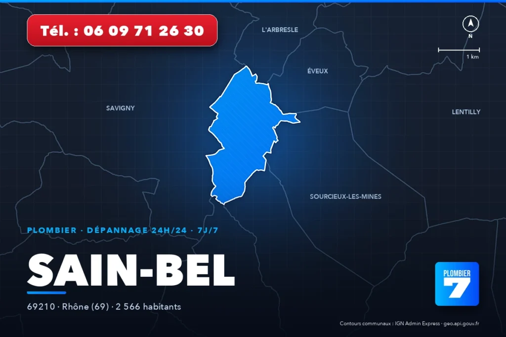 Plombier à Sain-Bel (69210) — zone d'intervention de Plombier 7, dépannage 24h/24 et 7j/7