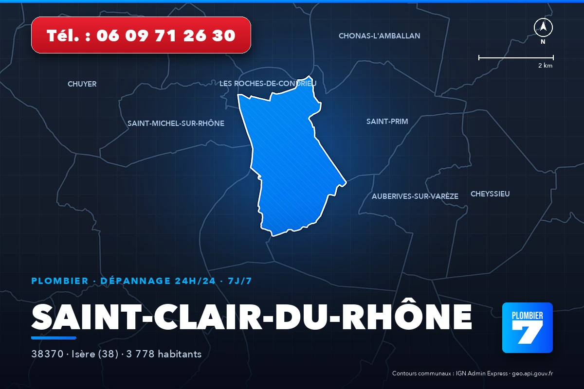 Plombier à Saint-Clair-du-Rhône (38370) — zone d'intervention de Plombier 7, dépannage 24h/24 et 7j/7