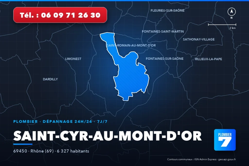 Plombier à Saint-Cyr-au-Mont-d'Or (69450) — zone d'intervention de Plombier 7, dépannage 24h/24 et 7j/7