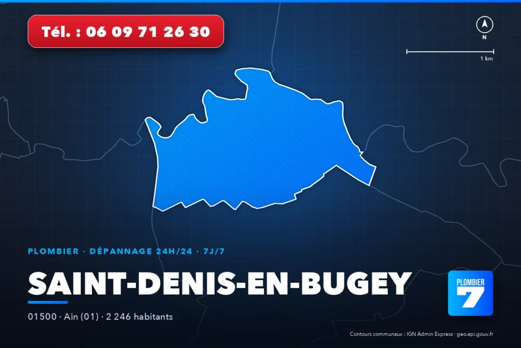 Plombier à Saint-Denis-en-Bugey (01500) — zone d'intervention de Plombier 7, dépannage 24h/24 et 7j/7