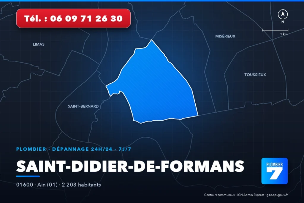 Plombier à Saint-Didier-de-Formans (01600) — zone d'intervention de Plombier 7, dépannage 24h/24 et 7j/7