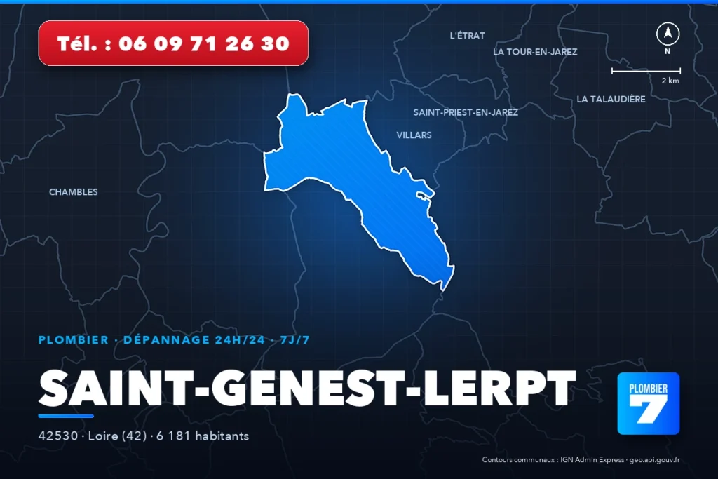 Plombier à Saint-Genest-Lerpt (42530) — zone d'intervention de Plombier 7, dépannage 24h/24 et 7j/7