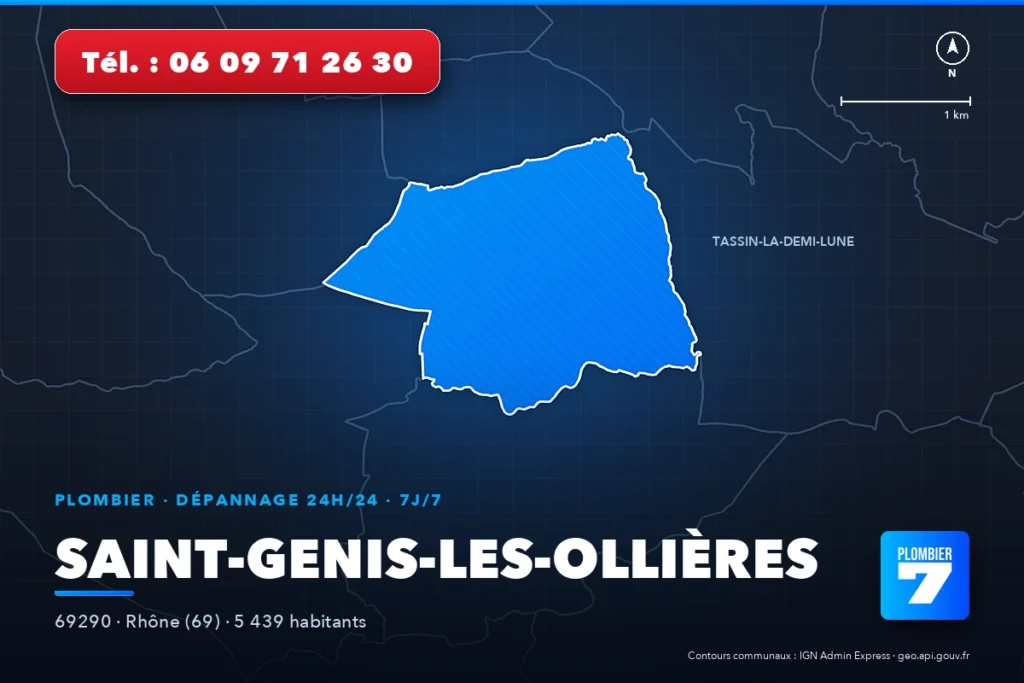 Plombier à Saint-Genis-les-Ollières (69290) — zone d'intervention de Plombier 7, dépannage 24h/24 et 7j/7