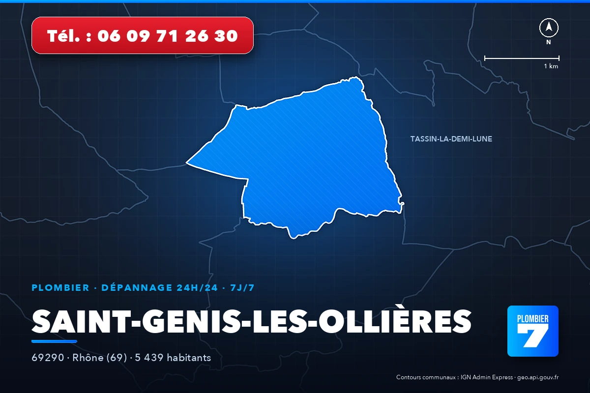 Plombier à Saint-Genis-les-Ollières (69290) — zone d'intervention de Plombier 7, dépannage 24h/24 et 7j/7