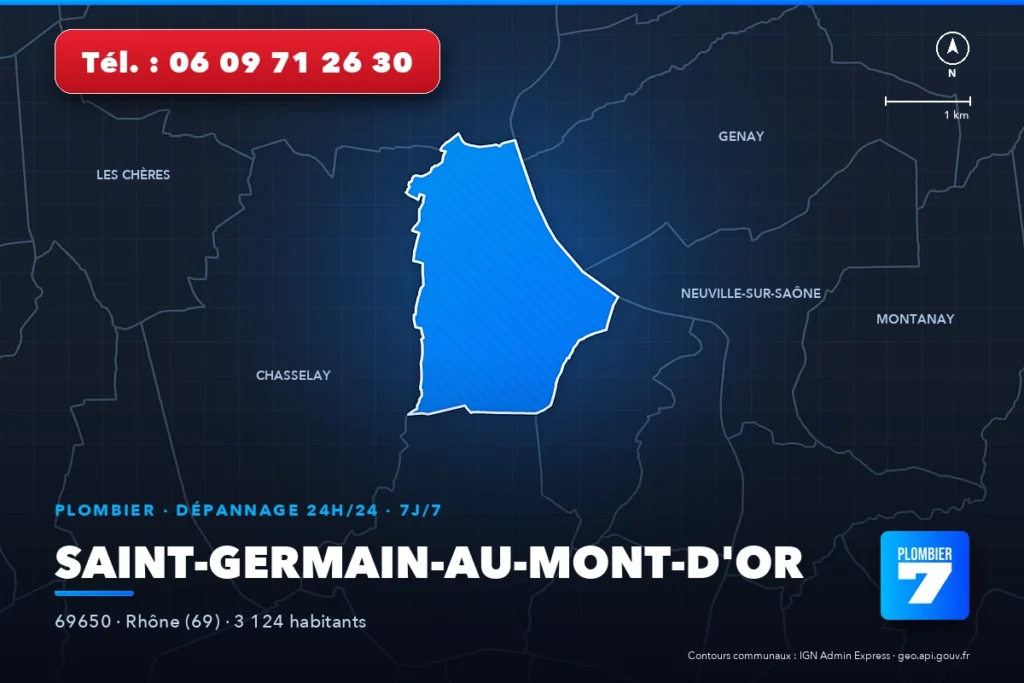 Plombier à Saint-Germain-au-Mont-d'Or (69650) — zone d'intervention de Plombier 7, dépannage 24h/24 et 7j/7