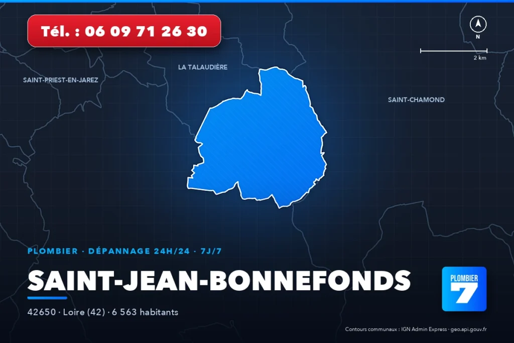 Plombier à Saint-Jean-Bonnefonds (42650) — zone d'intervention de Plombier 7, dépannage 24h/24 et 7j/7