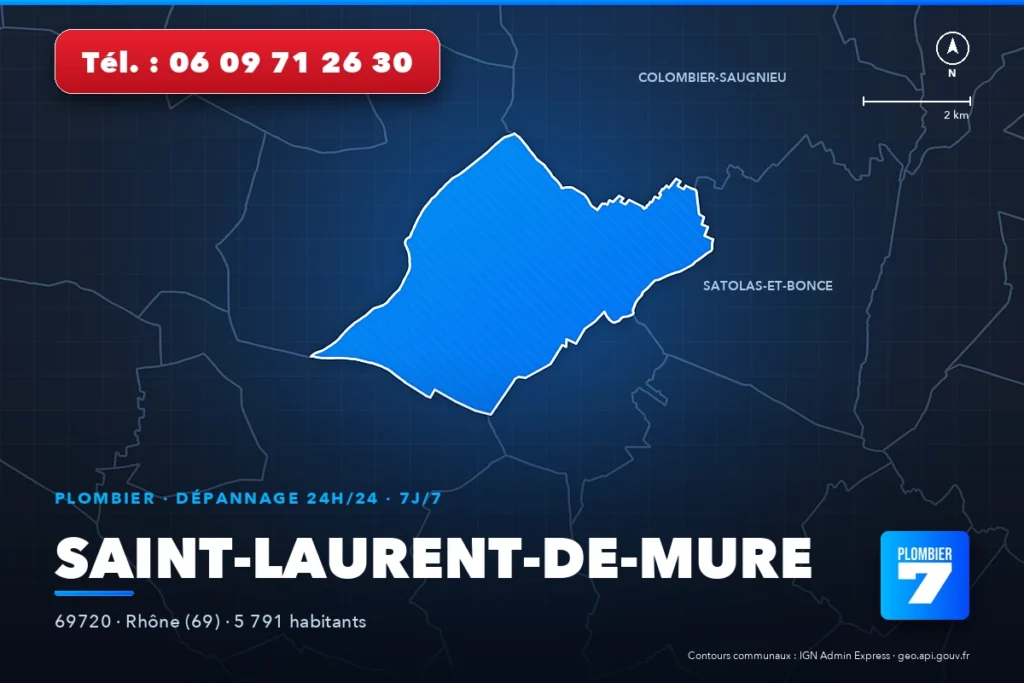 Plombier à Saint-Laurent-de-Mure (69720) — zone d'intervention de Plombier 7, dépannage 24h/24 et 7j/7