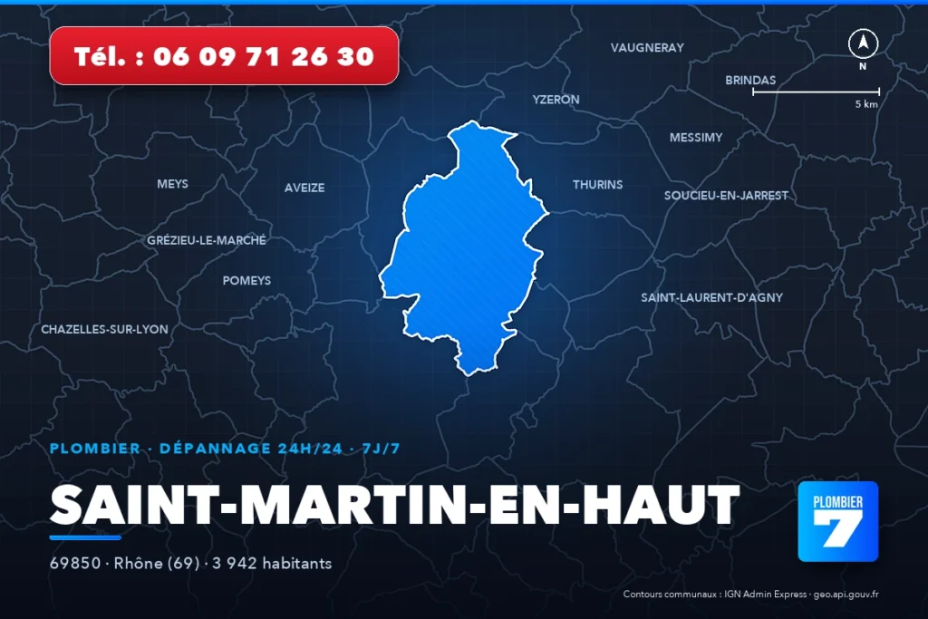 Plombier à Saint-Martin-en-Haut (69850) — zone d'intervention de Plombier 7, dépannage 24h/24 et 7j/7