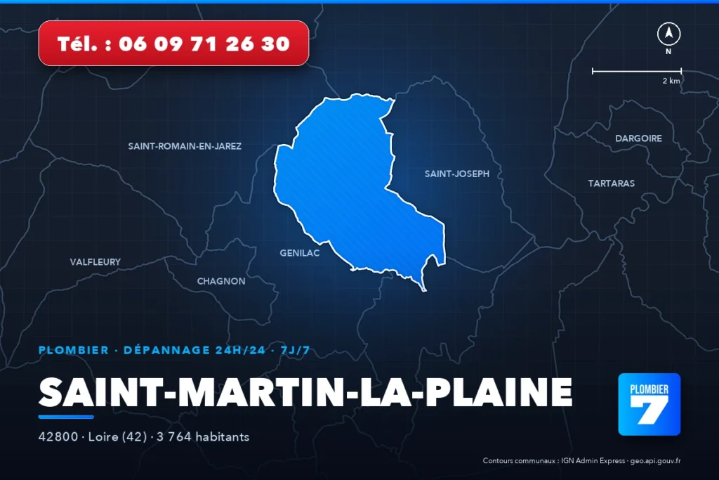 Plombier à Saint-Martin-la-Plaine (42800) — zone d'intervention de Plombier 7, dépannage 24h/24 et 7j/7
