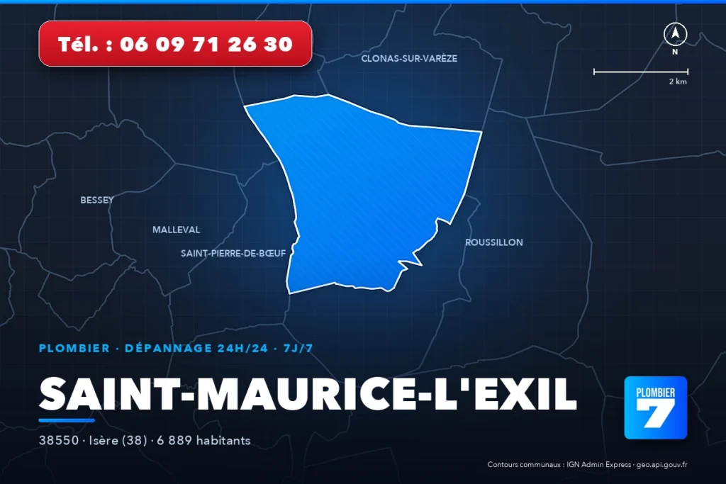 Plombier à Saint-Maurice-l'Exil (38550) — zone d'intervention de Plombier 7, dépannage 24h/24 et 7j/7