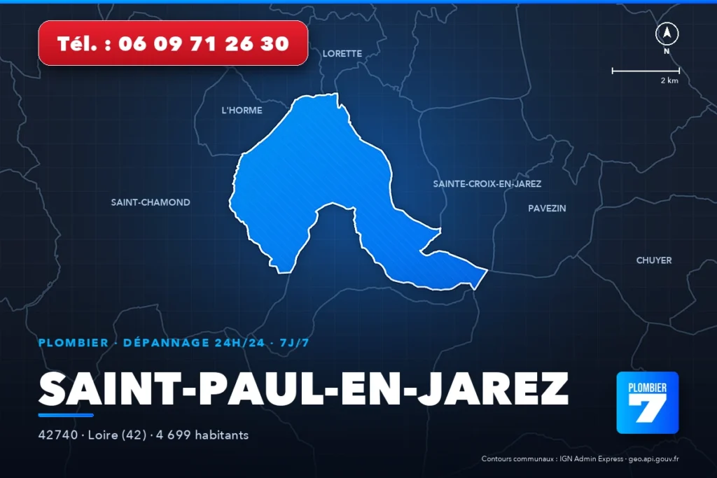 Plombier à Saint-Paul-en-Jarez (42740) — zone d'intervention de Plombier 7, dépannage 24h/24 et 7j/7